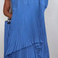 Set of pleated short-sleeved irregular midi top and wide-leg trousers with elasticated waist