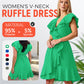 ❤️2025 Neue Produkte❤️Elegantes Rüschenkleid mit Taillenschnürung und V-Ausschnitt für Damen