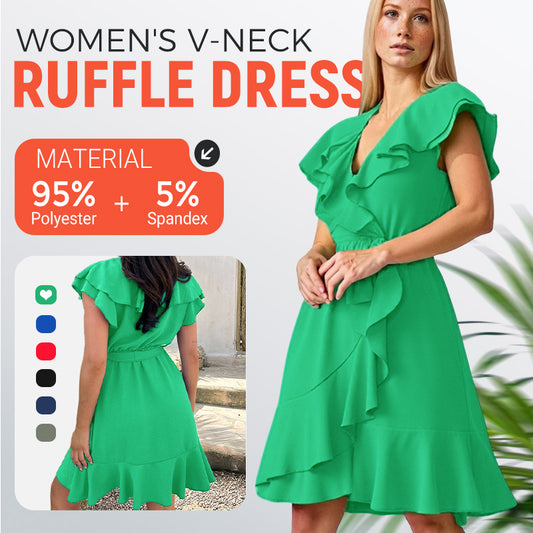 ❤️2025 Neue Produkte❤️Elegantes Rüschenkleid mit Taillenschnürung und V-Ausschnitt für Damen