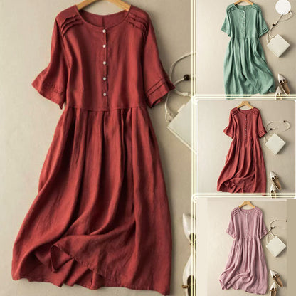 💖LAST DAY SALE 50% OFF💖Short Sleeve Cotton Linen Shirt Dress with Retro Style