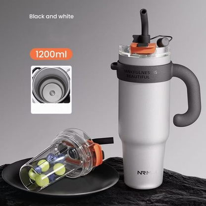Large-capacity direct-drinking straw dual-purpose insulated cups
