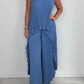 Set of pleated short-sleeved irregular midi top and wide-leg trousers with elasticated waist
