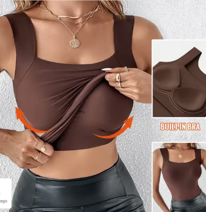 🔥 Women’s U Neck Thermal Tank Tops with Built-In Bra