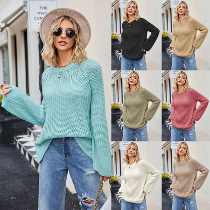 💕 Women's round-neck sweater with wide cuffs and loose fit