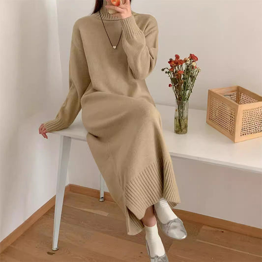 🔥Limited Time 50% Off 🔥Elegant Loose Solid Color Turtleneck Knit Dress