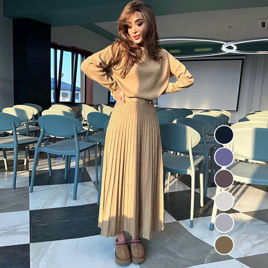 🔥HOT SALE 50% OFF🔥Women's Round-Neck Top ＆ Pleated Skirt 2-Piece Set