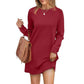 🎅Christmas Specials 50% OFF🎁💃Women’s Solid Round-Neck Long-Sleeve Dresses with Pockets