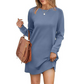 🎅Christmas Specials 50% OFF🎁💃Women’s Solid Round-Neck Long-Sleeve Dresses with Pockets