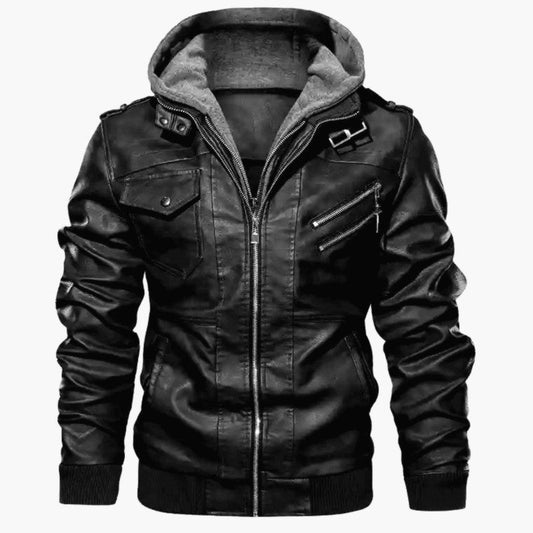 ❄️Winter Specials❄️50%OFF 💫Men's Zipper PU Leather Hooded Jacket【✈️free shipping 】