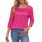 Women’s Pleated Detail 3/4 Sleeve Casual T-Shirt