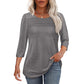 Women’s Pleated Detail 3/4 Sleeve Casual T-Shirt
