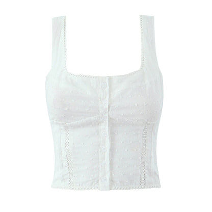Kvinnors vita fyrkantig hals ärmlös crop top