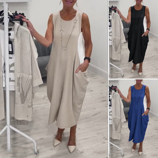 💖LETZTER TAG-AKTION - 50 % RABATT💖Schlichtes ärmelloses Kleid mit Taschen