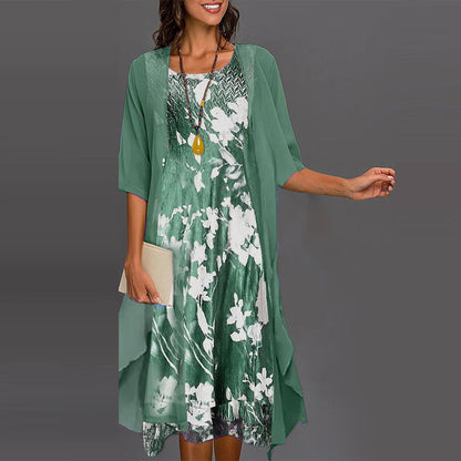 Elegant Floral Chiffon Dress 2-Piece Set