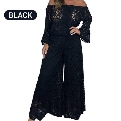 💖Limited Sale 50% OFF💖Women's 2-Piece Set: Lace Top + Wide-Leg Trousers