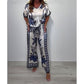 Women's Casual V-Neck Short Sleeve Top Wide Leg Pants Set