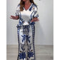 Women's Casual V-Neck Short Sleeve Top Wide Leg Pants Set