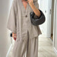 Women's V-Neck Top & Wide-Leg Pants Solid Color 2-Piece Set