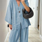 Women's V-Neck Top & Wide-Leg Pants Solid Color 2-Piece Set
