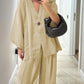 Women's V-Neck Top & Wide-Leg Pants Solid Color 2-Piece Set