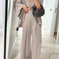 Women's V-Neck Top & Wide-Leg Pants Solid Color 2-Piece Set